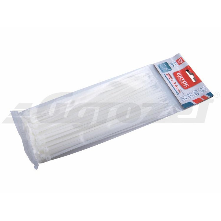 Extol Premium 8856106 Pásky stahovací na kabely bílé, 200x3,6mm, 100ks