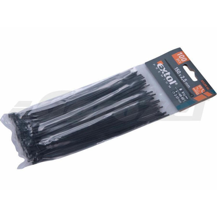 Extol Premium 8856154 Pásky stahovací na kabely černé, 150x2,5mm, 100ks