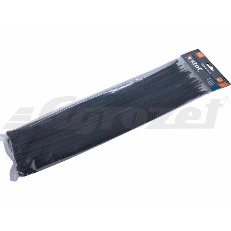 Extol Premium 8856164 Pásky stahovací na kabely černé, 380x4,8mm, 100ks