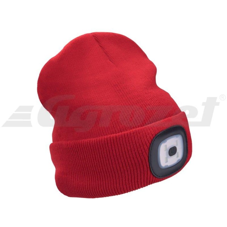 Čepice s čelovkou 45lm, nabíjecí, USB, červená, univerzální velikost
