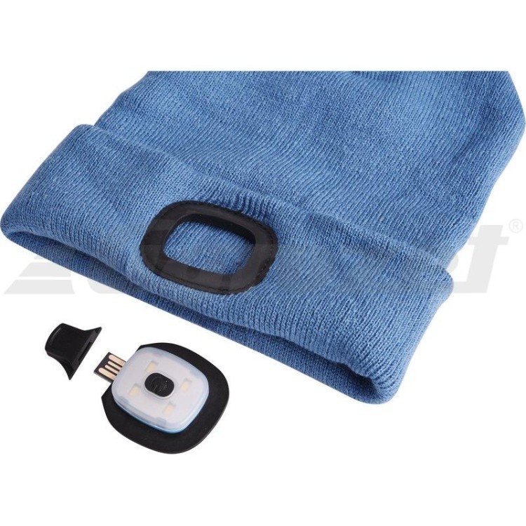 Čepice s čelovkou 45lm, nabíjecí, USB, modrá, univerzální velikost