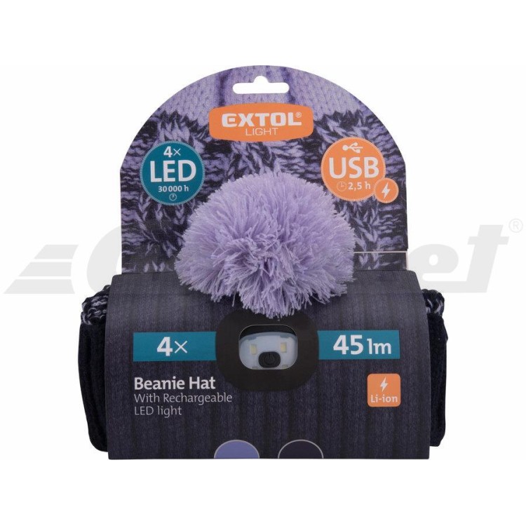 Extol Light 43466 Čepice s čelovkou 4x45lm, USB nabíjení, tmavě modrá/fialová