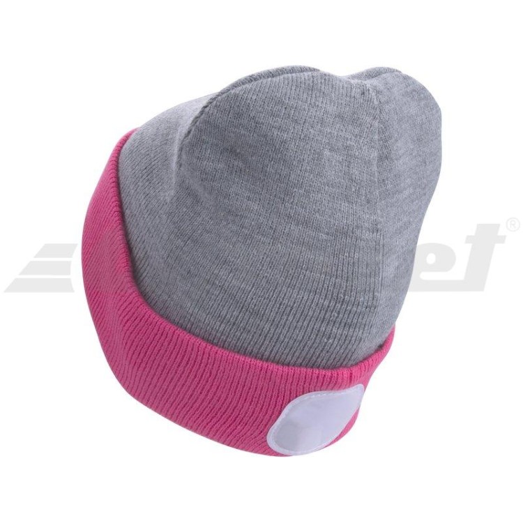 Čepice s čelovkou 45lm, nabíjecí, USB, světle šedá/růžová, oboustranná