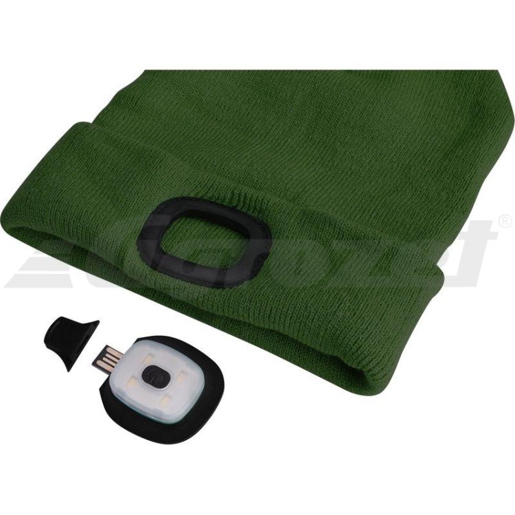 Čepice s čelovkou 45lm, nabíjecí, USB, tmavě zelená, univerzální velikost