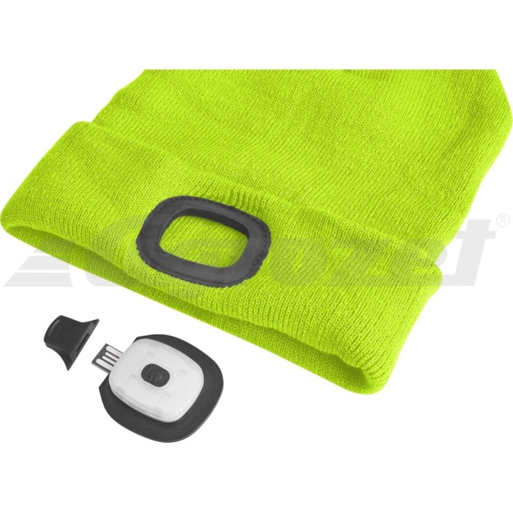 Čepice s čelovkou 45lm, nabíjecí, USB, fluorescentní žlutá, univerzální velikost