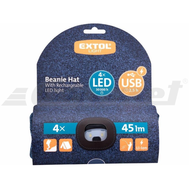 Extol Light 43463 Čepice s čelovkou 4x45lm, USB nabíjení, modrá/černá