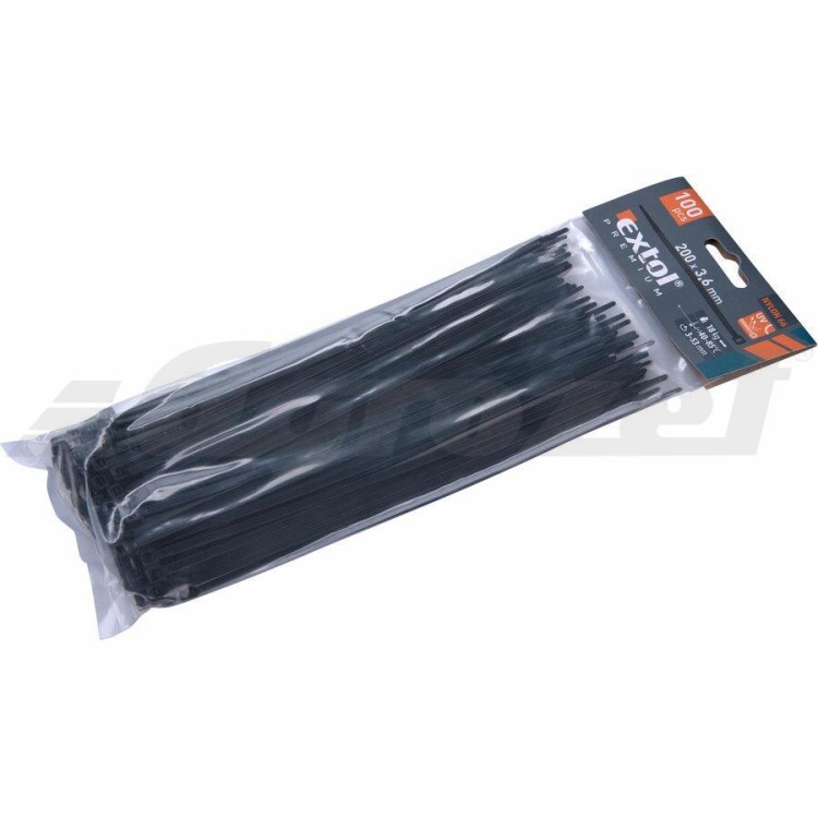 Extol Premium 8856156 Pásky stahovací na kabely černé, 200x3,6mm, 100ks
