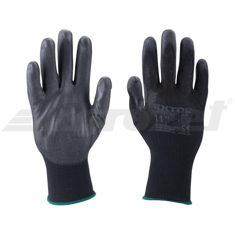 EXTOL rukavice z polyesteru polomáčené v PU, černé, velikost 9"