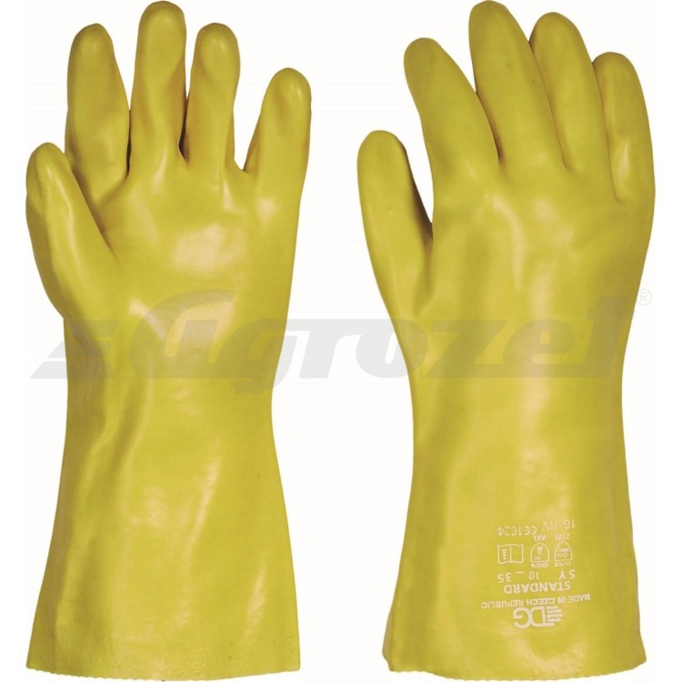 Pracovní rukavice STANDARD, povrstvené, máčené v PVC vel. 10 žluté