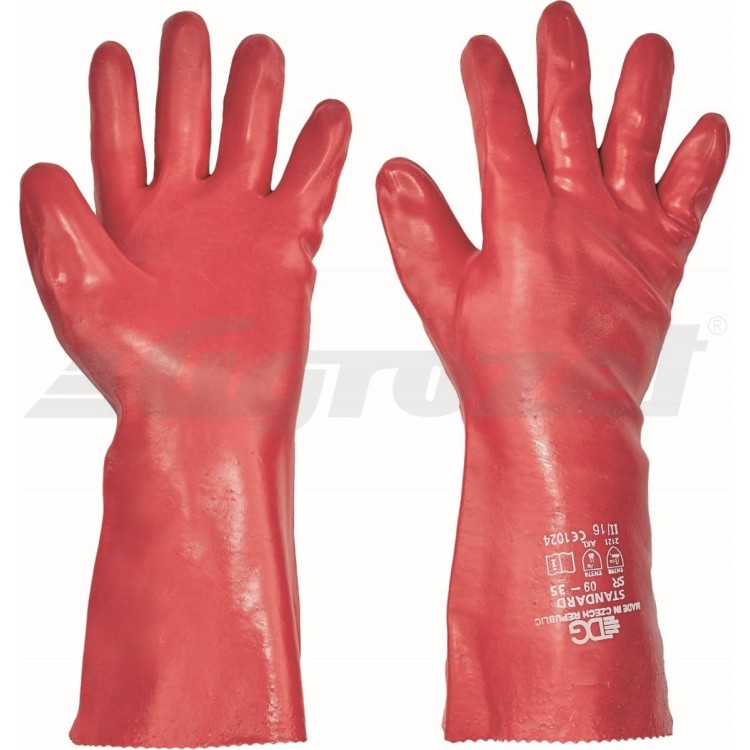 Pracovní rukavice STANDARD, povrstvené, máčené v PVC vel. 11,5 červené