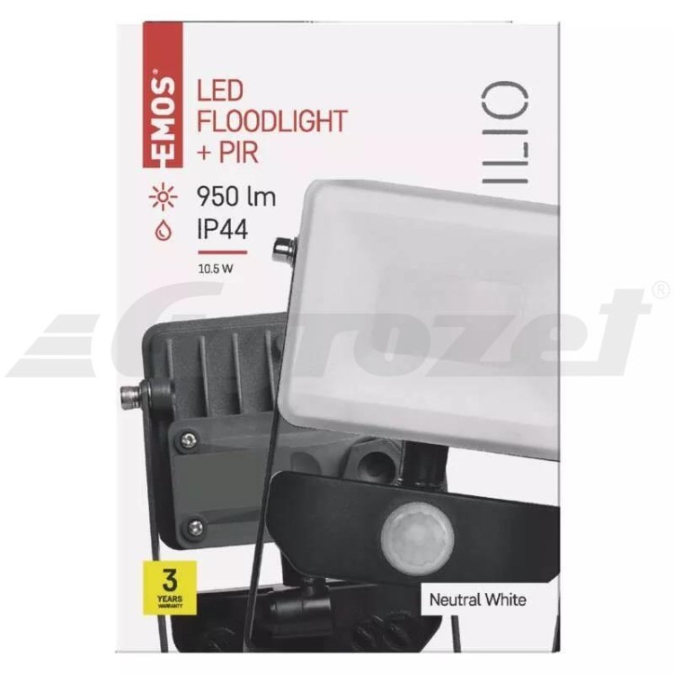 Emos ZS2910 LED reflektor ILIO s pohybovým čidlem, 10,5 W, černý, neutrální bílá