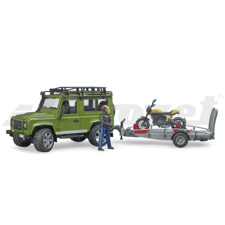 Land Rover Defender,přepravník, figurka, motocykl Bruder 02589
