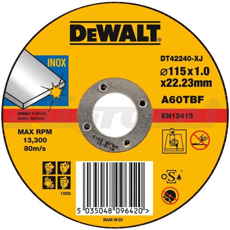 DEWALT DT42240 Řezný kotouč na nerezovou ocel plochý 115x22,2x1,2mm