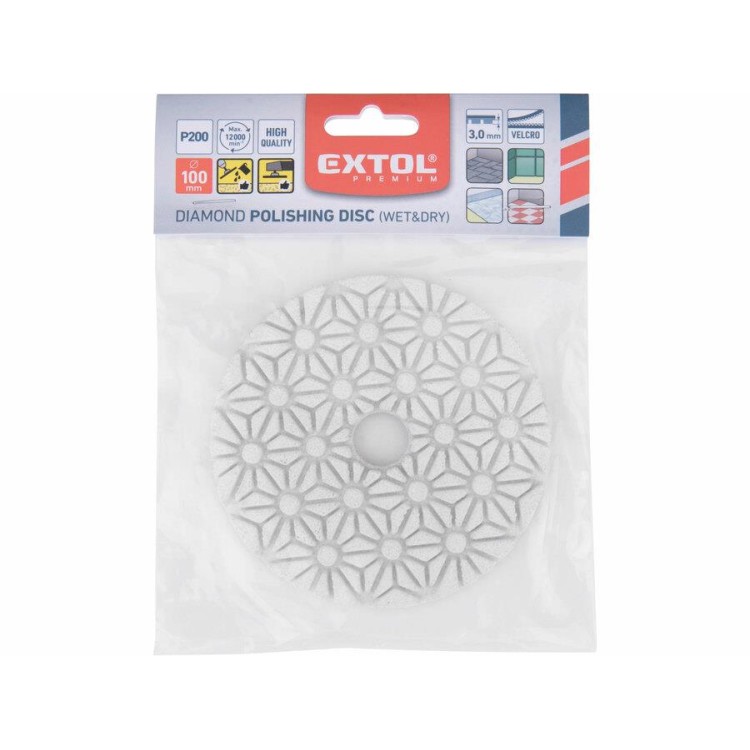 EXTOL 8803094 Kotouč diamantový leštící na obklady, O100mm, P200, suchý zip