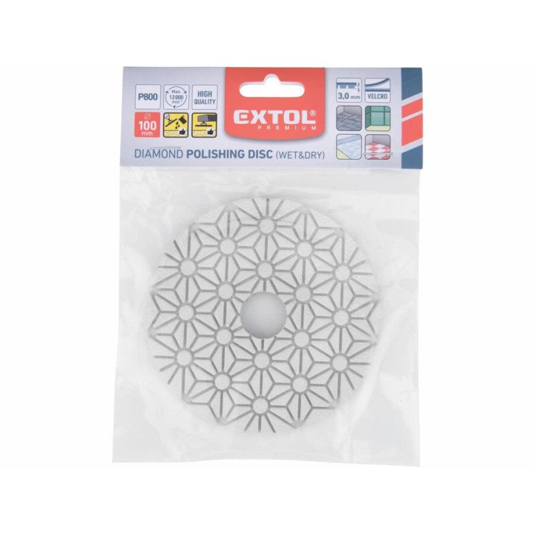 EXTOL 8803097 Kotouč diamantový leštící na obklady, O100mm, P800, suchý zip