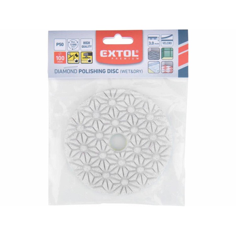 EXTOL 8803090 Kotouč diamantový leštící na obklady, O100mm, P50, suchý zip