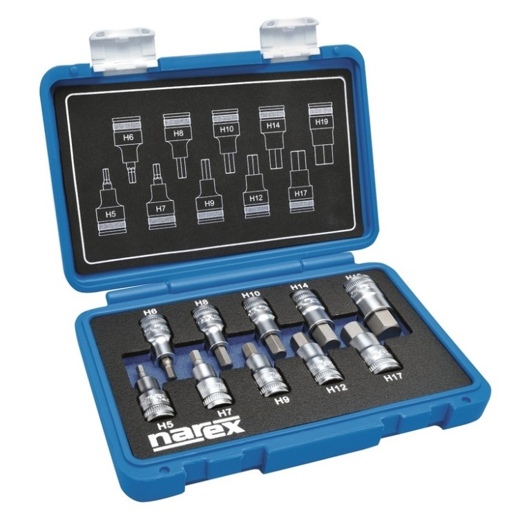 NAREX 443000957 Sada hlavic 1/2" zástrčných imbus 5-19mm L55mm 10dílná