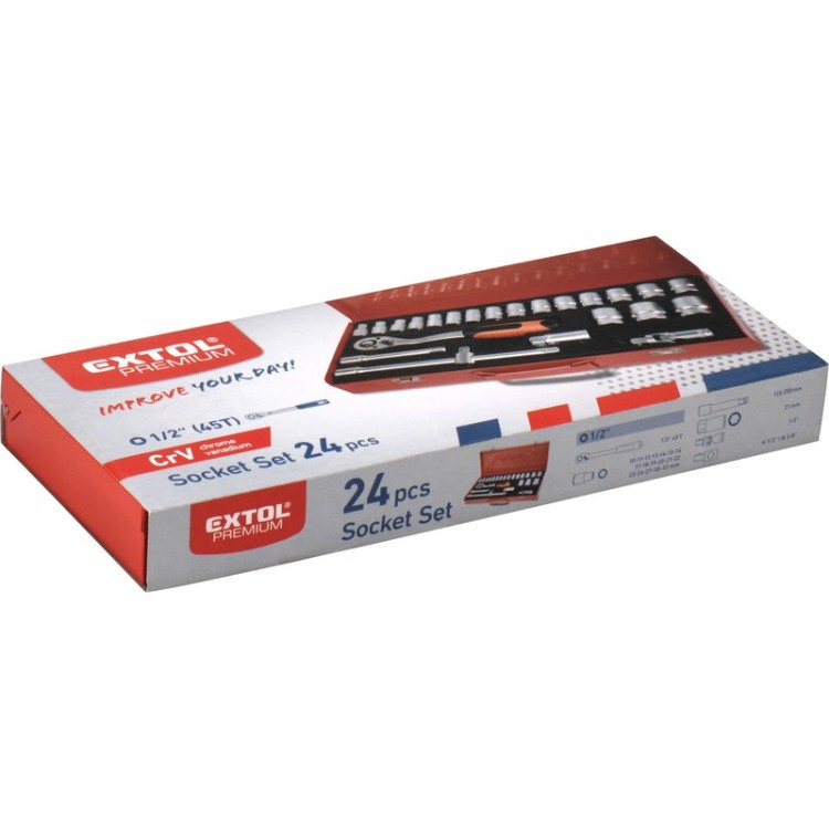 EXTOL PREMIUM hlavice nástrčné, sada 24ks, 1/2"