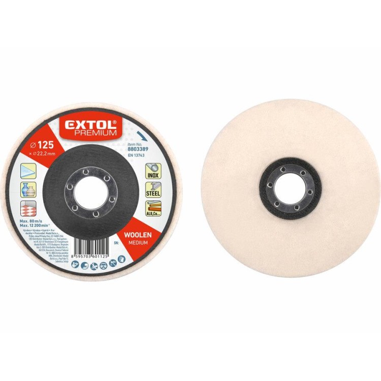 Extol Premium 8803389 Kotouč leštící filcový/plstěný,celoobvodový rovný 125x15mm