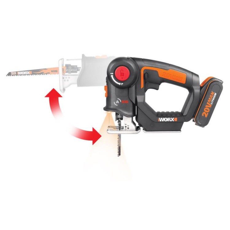 WORX WX550 Aku dvojkombinace - ocaska + přímočará pila, 1x2.0Ah - Powershare
