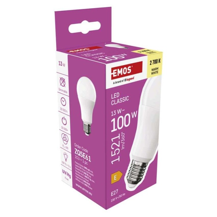 EMOS ZQ5E61 Žárovka LED Classic A60 E27 13 W (100 W) teplá bílá