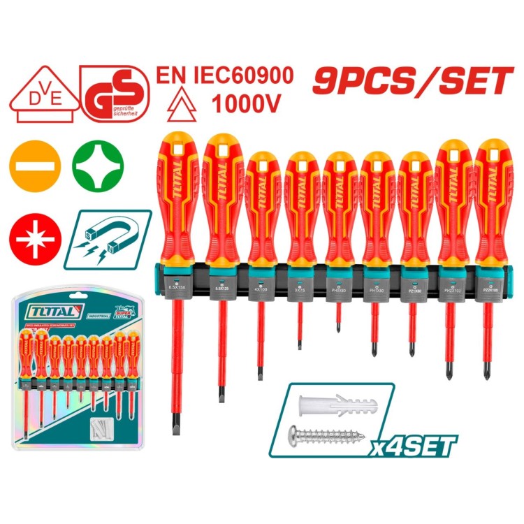 TOTAL THTIS596 Šroubováky elektrikářské 1000V, 9ks
