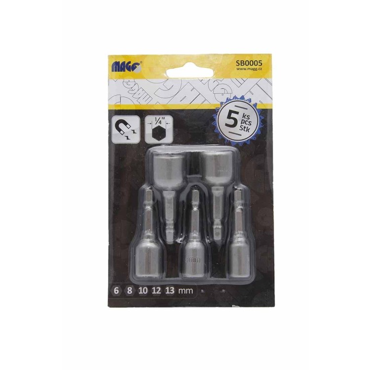MAGG SB0005 Sada utahovacích hlavic 1/4" s magnetem 5ks