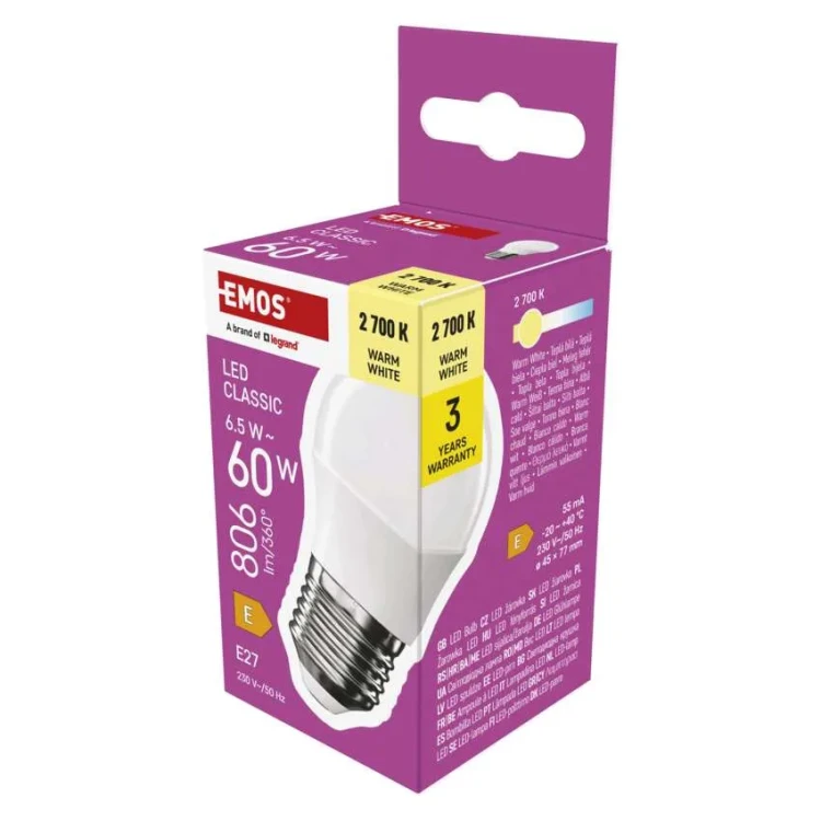 Emos ZQ6E41 Žárovka Classic LED Mini Globe 6,5W E27 teplá bílá