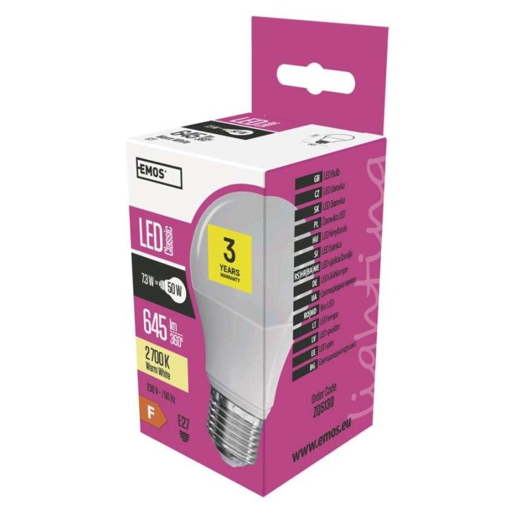 EMOS ZQ5130 Žárovka LED Classic A60 7,3W E27 teplá bílá