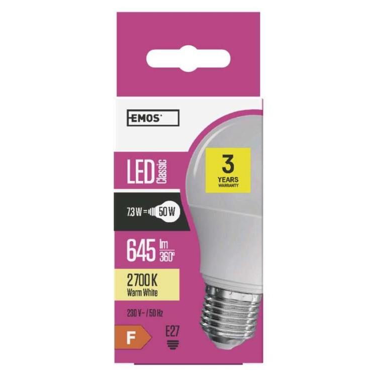 EMOS ZQ5130 Žárovka LED Classic A60 7,3W E27 teplá bílá