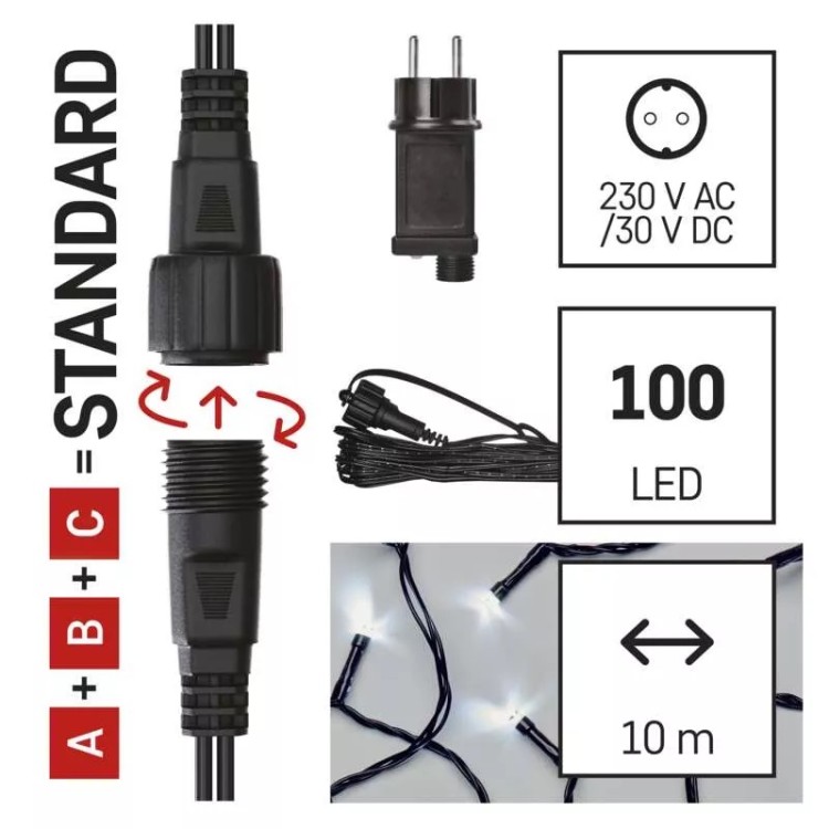 Emos D1AC01 Sada pro spojovací řetězy Standard, 10 m, venkovní, studená bílá