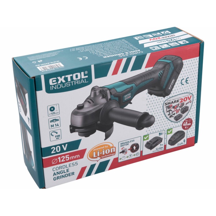 Extol 8791840 Bruska úhlová aku SHARE20V, 125mm, BRUSHLESS, 20V Li-ion, 2000mAh