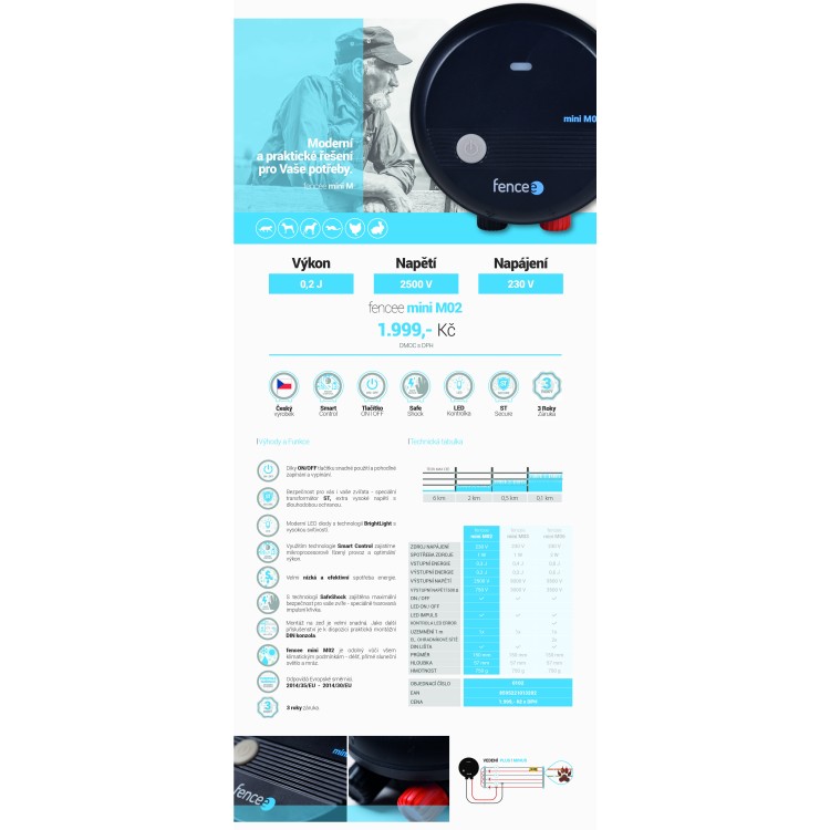 Ohradníkový zdroj  FENCEE mini M02 230V, 2500V