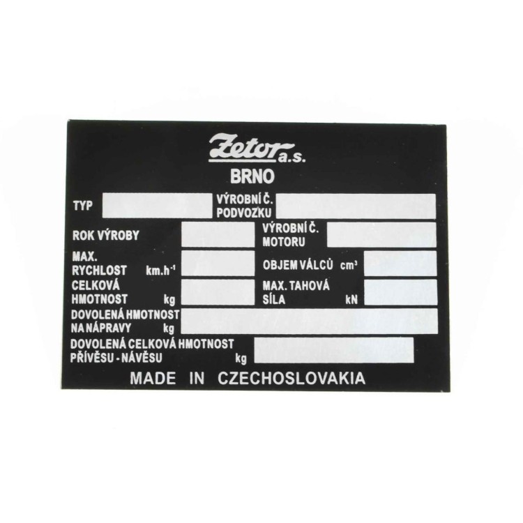 Výrobní štítek traktoru Zetor Czechoslovakia - český popis 975795, 975791