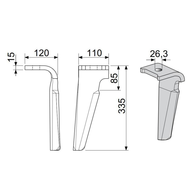 Pöttinger 8762.40.025.0 Nůž LION pravý 15x335 Standard (12 rotorů)
