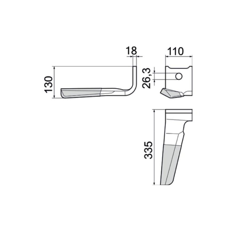 Pöttinger 8762.42.055.0 Nůž LION pravý 15x335 DURASTAR 12 rotorů