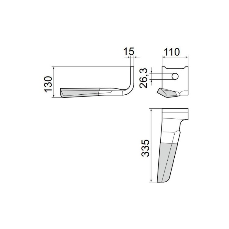 Pöttinger 8762.42.035.0 Nůž LION pravý 15x335 DURASTAR 12 rotorů
