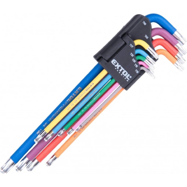 EXTOL PREMIUM 8819416 L-klíče TORX prodloužené barevné, sada 9ks, s kuličkou