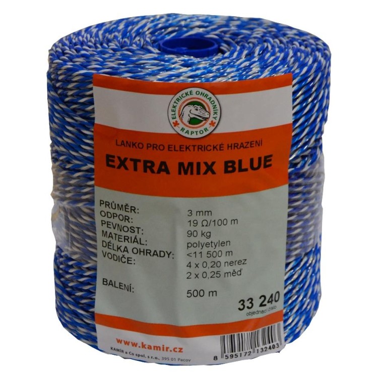 Polyetylenové lanko pro elektrické ohradníky EXTRA MIX BLUE 3 mm