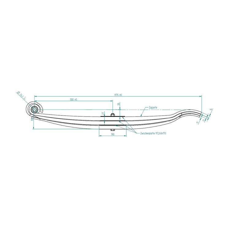 Pero parabolické s pouzdrem 6T š100/síla27/počet listů3-délka1100/24- odpr.50mm