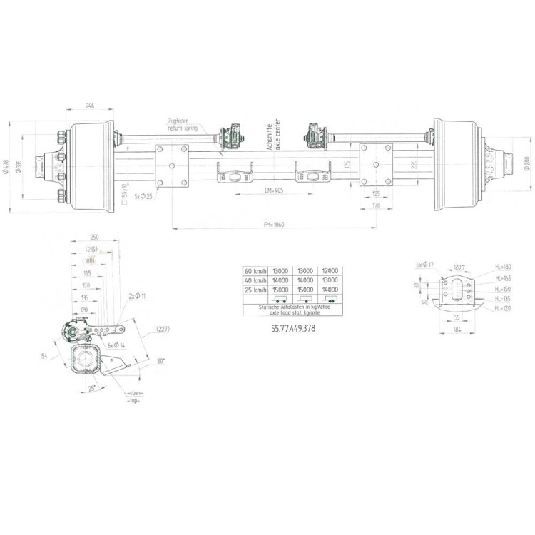 Náprava 410x80 , 2150mm/14000kg