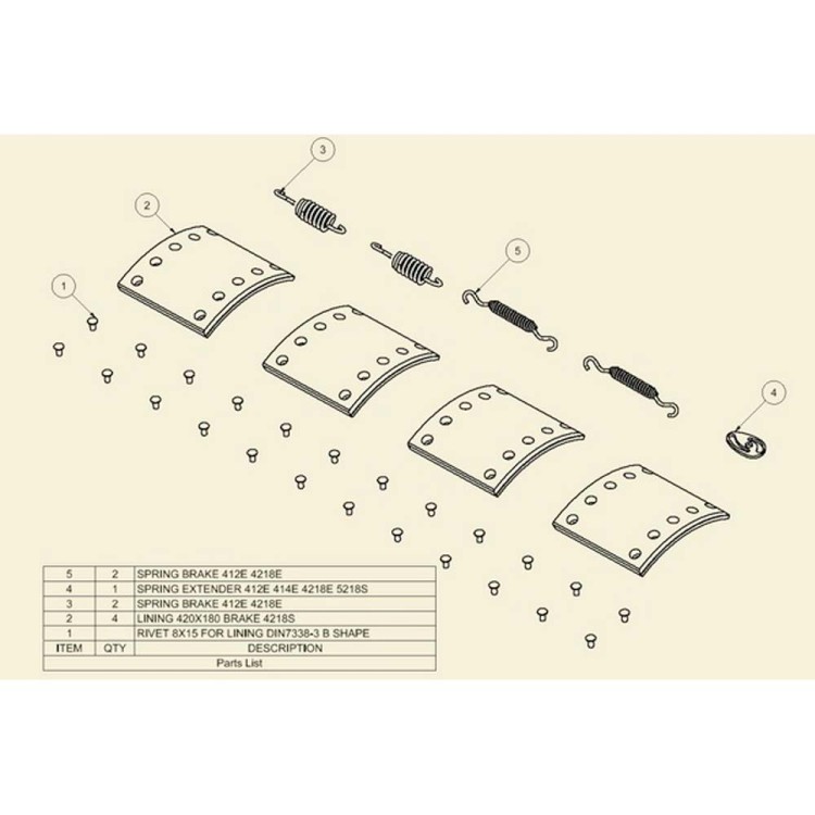 Sada brzdového obložení s pružinami a nýty ADR