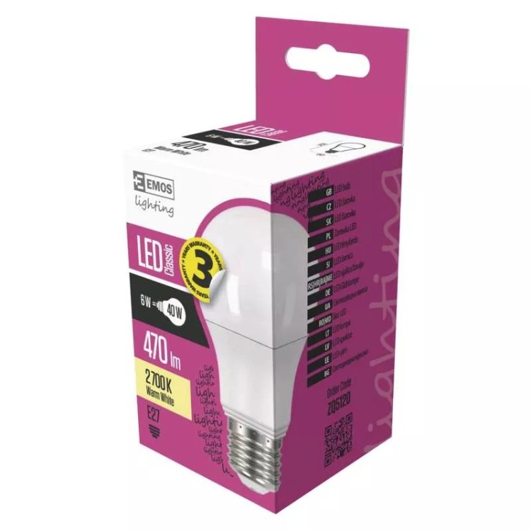 Emos ZQ5120 Žárovka Classic LED A60 6W E27 teplá bílá