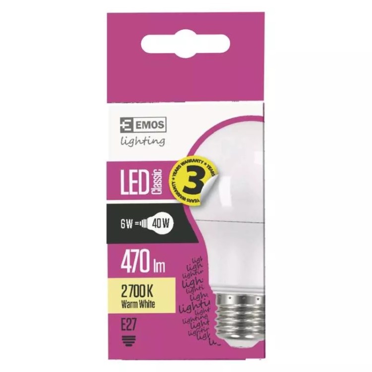 Emos ZQ5120 Žárovka Classic LED A60 6W E27 teplá bílá