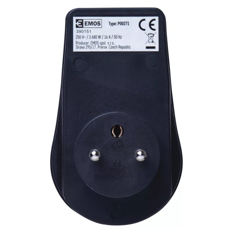 Emos P00271 Zásuvka s vypínačem, IP44, černá