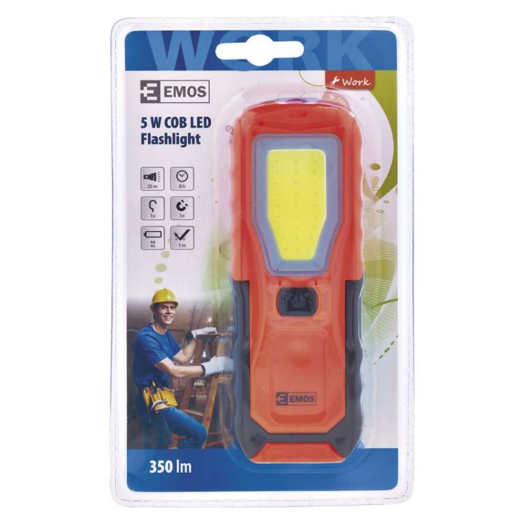 Svítilna LED plastová,5W COB LED + 1x LED, na 4x AA