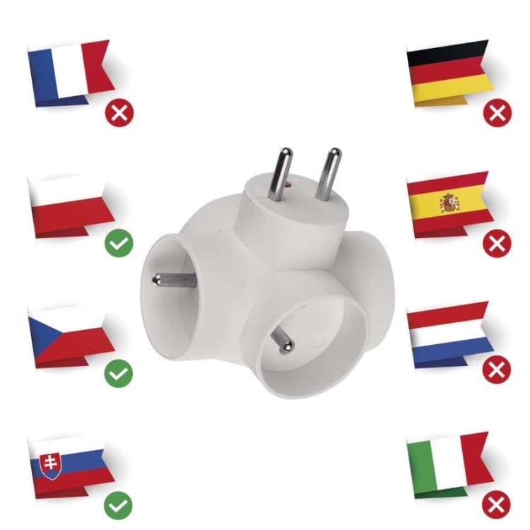 EMOS P0040 Rozbočovací zásuvka 4x kulatá, bílá