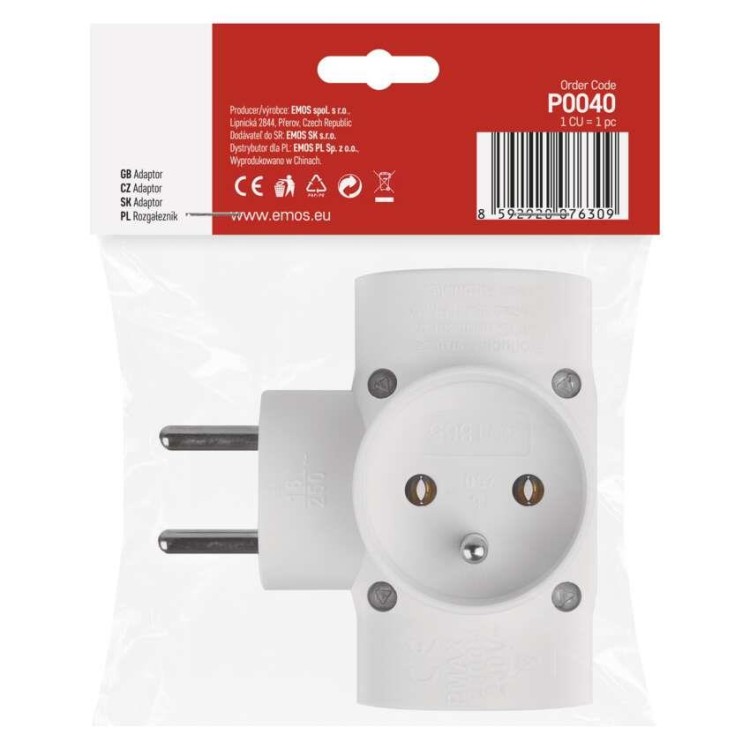 EMOS P0040 Rozbočovací zásuvka 4x kulatá, bílá