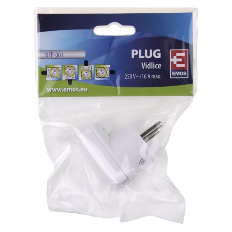 Emos P0035 Vidlice úhlová pro prodlužovací kabel, bílá