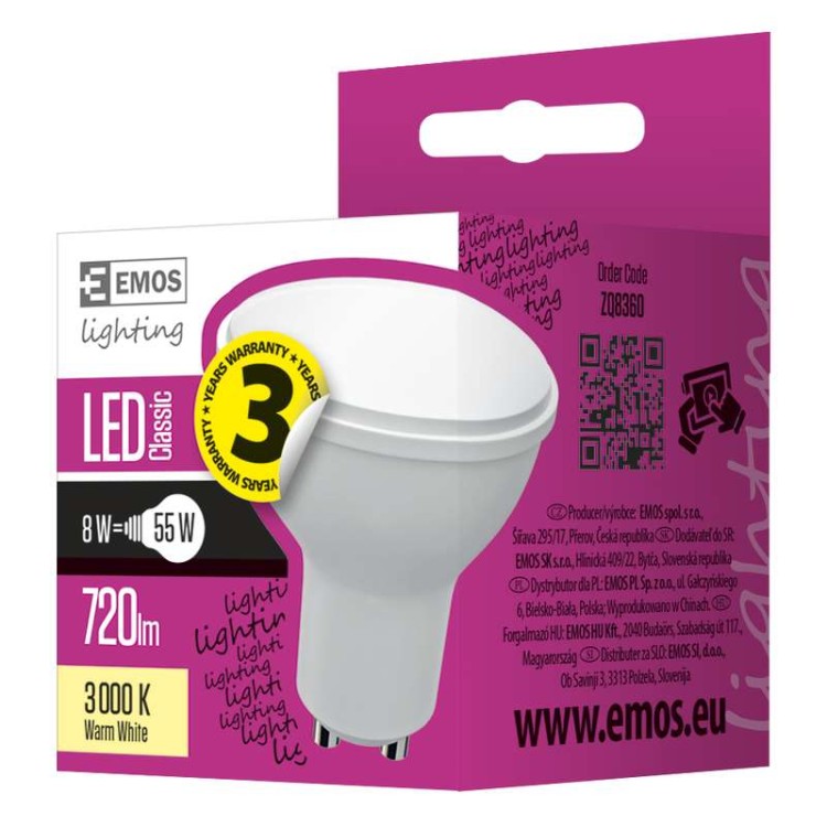 Žárovka Classic LED MR16 8W GU10 teplá bílá